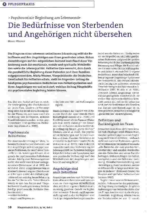 Vorschauseite 1: Die Bedürfnisse von Sterbenden und Angehörigen nicht übersehen