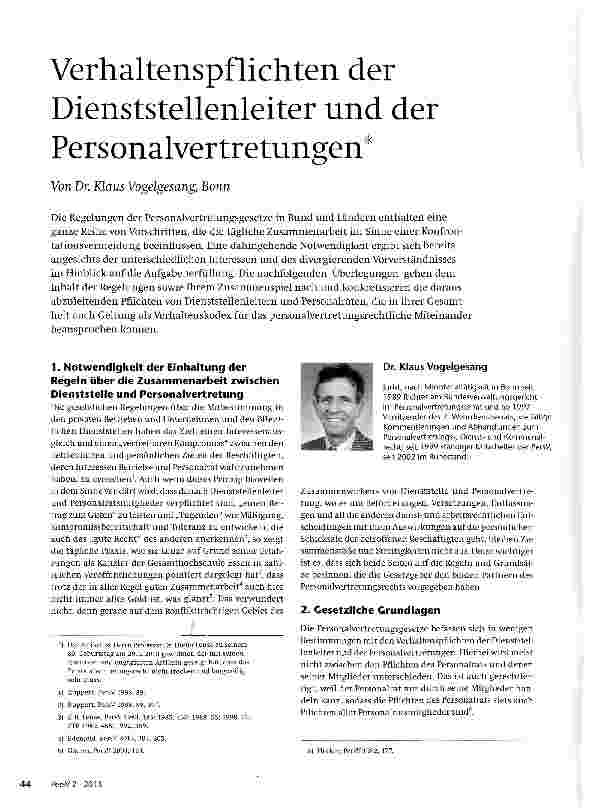 Vorschauseite 1: Verhaltenspflichten der Dienststellenleiter und der Personalvertretungen