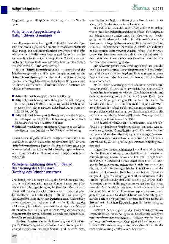 Vorschauseite 2: Haftpflichtversicherung im Krankenhaus - quo vadis?