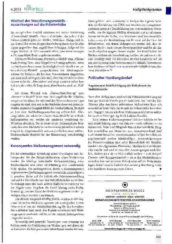 Vorschauseite 3: Haftpflichtversicherung im Krankenhaus - quo vadis?