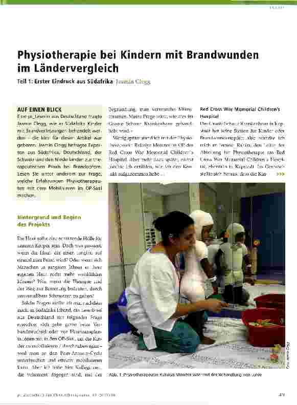 Vorschauseite 1: Physiotherapie bei Kindern mit Brandwunden im Ländervergleich