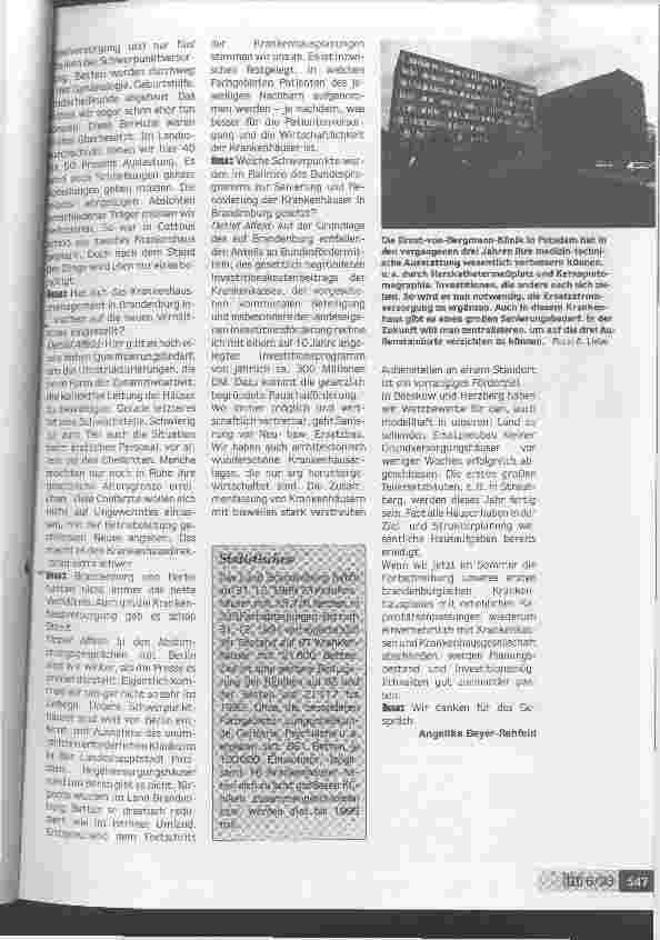 Vorschauseite 3: Kein Kahlschlag in Brandenburgs Krankenhauslandschaft (Interview) Für Kleinstkrankenhaus auf dem platten Land werden Alternativen gesucht