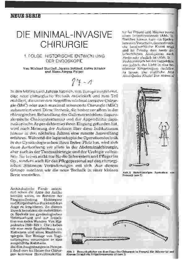 Vorschauseite 1: Die minimal-invasive Chirurgie (1) Historische Entwicklung der Endoskopie