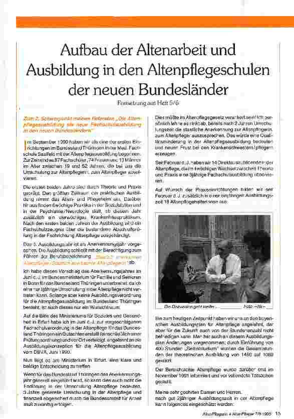 Vorschauseite 1: Aufbau der Altenarbeit und Ausbildung in den Altenpflegeschulen der neuen Bundesländer (Fortsetzung)