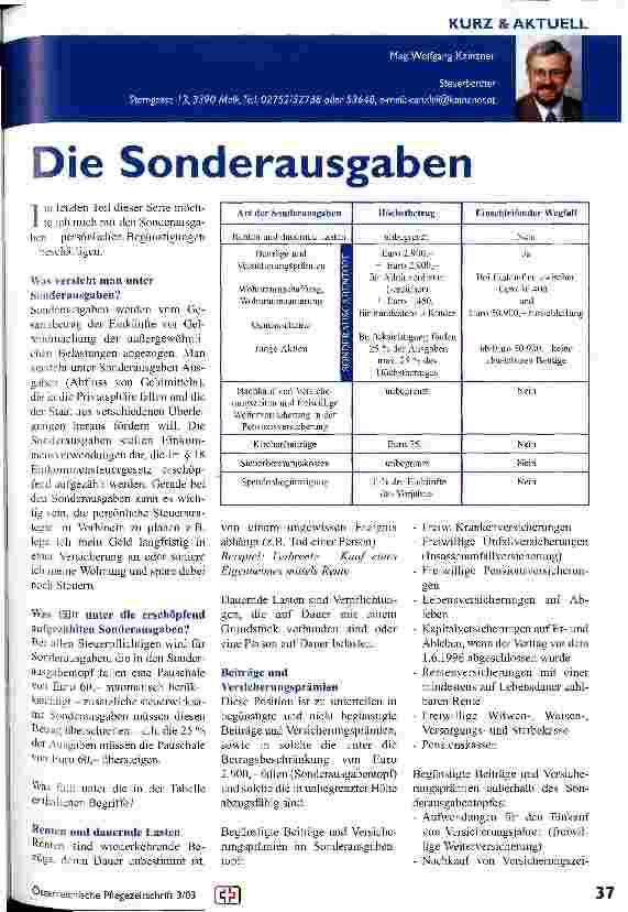 Vorschauseite 1: Die Sonderausgaben