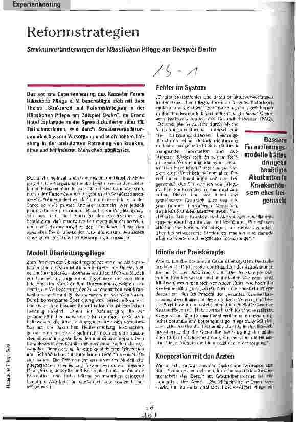 Vorschauseite 1: Reformstrategien Strukturveränderungen der Häuslichen Pflege am Beispiel Berlin/Hearing