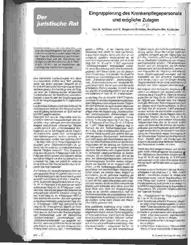 Vorschauseite 1: Eingruppierung des Krankenpflegepersonals und mögliche Zulagen