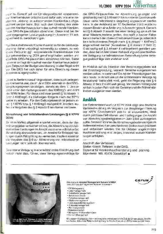 Vorschauseite 2: Referentenentwurf der KFPV 2004: Erste Bewertung der Abrechnungsbestimmungen