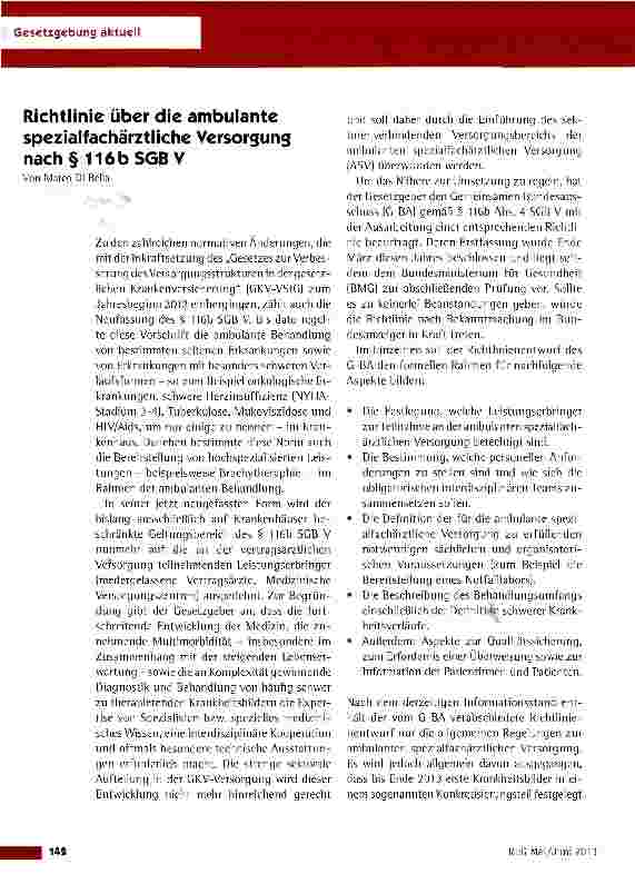 Vorschauseite 1: Richtlinie über die ambulante spezialfachärztliche Versorgung nach § 116b SGBV