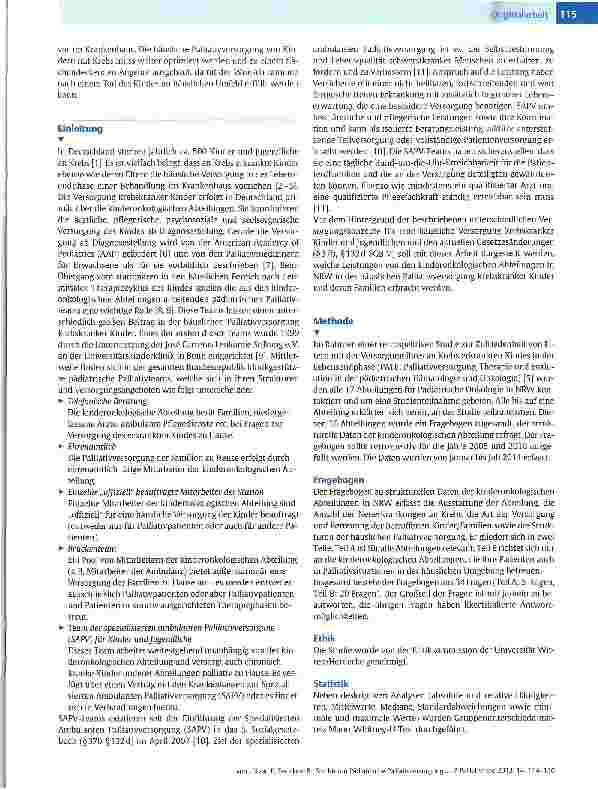 Vorschauseite 2: Strukturen Pädiatrische Palliativversorgung in kinder-onkologischen Abteilungen in Nordrhein-Westfalen