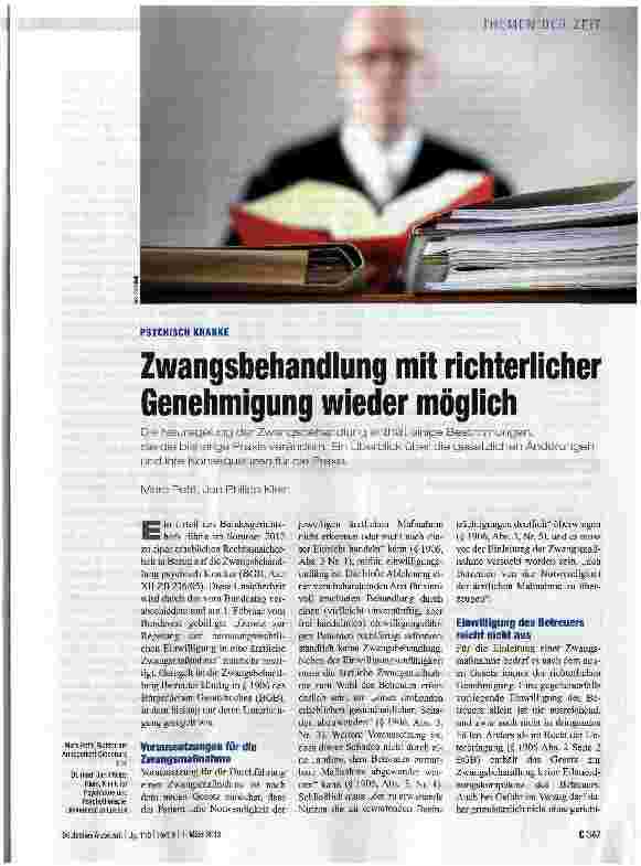 Vorschauseite 1: Zwangsbehandlung mit richterlicher Genehmigung wieder möglich