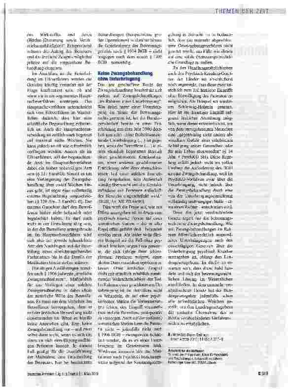 Vorschauseite 3: Zwangsbehandlung mit richterlicher Genehmigung wieder möglich