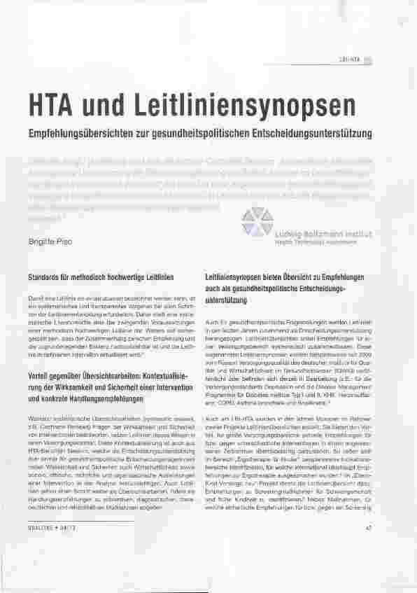 Vorschauseite 1: HTA und Leitliniensynopsen