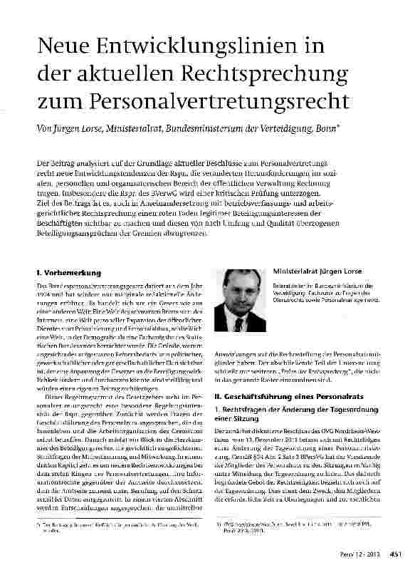 Vorschauseite 1: Neue Entwicklungslinien in der aktuellen Rechtsprechung zum Personalvertretungsrecht
