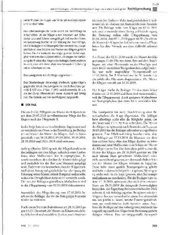 Vorschauseite 2: Zum Schmerzensgeldund Schadensersatzanspruch wegen wiederholten SturzereignissenBGB § 280 Abs. 1 i. V. m. dem Heimvertrag, § 823, § 831