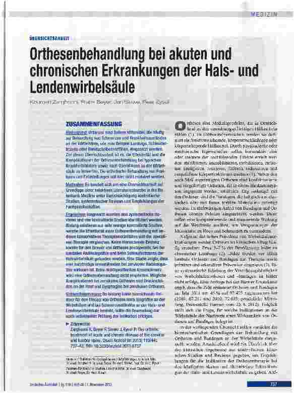 Vorschauseite 1: Orthesenbehandlung bei akuten und chronischen Erkrankungen der Halsund Lendenwirbelsäule