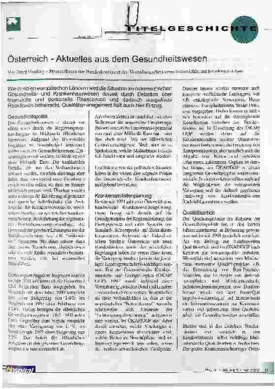 Vorschauseite 1: Österreich - Aktuelles aus dem Gesundheitswesen
