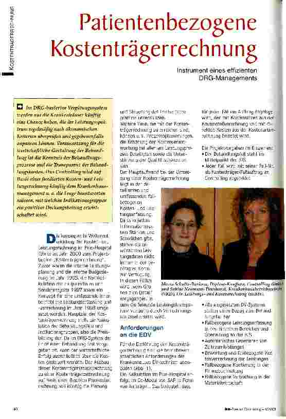 Vorschauseite 1: Patientenbezogene Kostenträgerrechnung Instrumente eines DRG-Managements