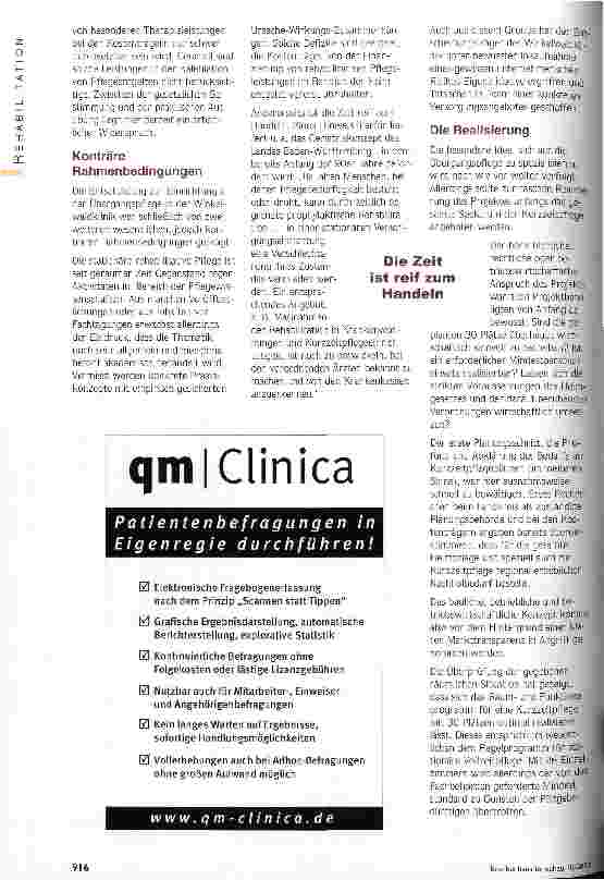 Vorschauseite 3: Spezialisierung auf Übergangspflege Eine Rehabilitationsklinik entwickelt neue Angebote, um Versorgungslücken zu schließen