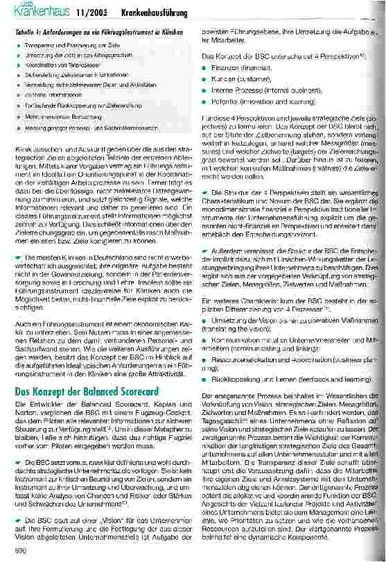Vorschauseite 2: Die Balanced Scorecard - ein geeignetes Führungsinstrument für Kliniken?