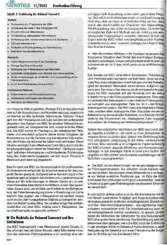 Vorschauseite 4: Die Balanced Scorecard - ein geeignetes Führungsinstrument für Kliniken?