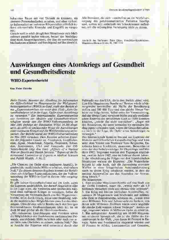Vorschauseite 1: Auswirkungen eines Atomkriegs auf Gesundheit und Gesundheitsdienste