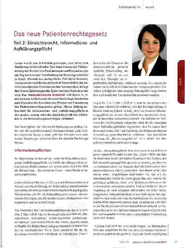 Vorschauseite 1: Das neue Patientenrechtegesetz Teil 2: Einsichtsrecht, Informationsund Aufklärungspflicht