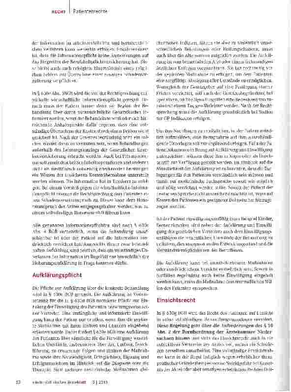 Vorschauseite 2: Das neue Patientenrechtegesetz Teil 2: Einsichtsrecht, Informationsund Aufklärungspflicht