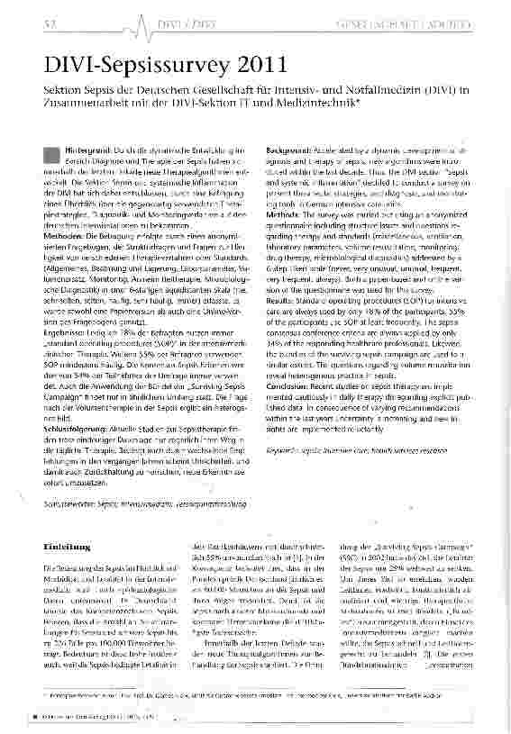 Vorschauseite 1: DIVI-Sepsissurvey 2011