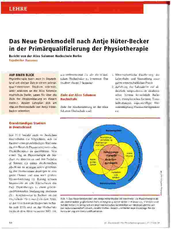 Vorschauseite 1: Das Neue Denkmodell nach Antje Hüter-Becker in der Primärqualifizierung der Physiotherapie