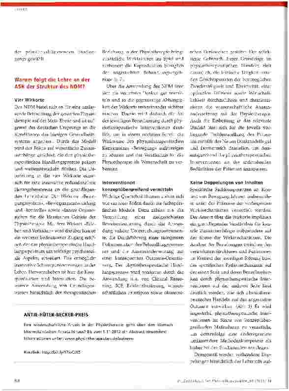 Vorschauseite 3: Das Neue Denkmodell nach Antje Hüter-Becker in der Primärqualifizierung der Physiotherapie