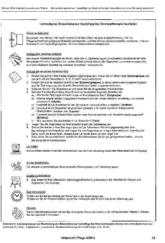 Vorschauseite 4: Eine Unterrichtsstunde zum Thema: „Informationsmaterial zur Hautpflege bei Strahlentherapie beurteilen und in der Beratung anwenden