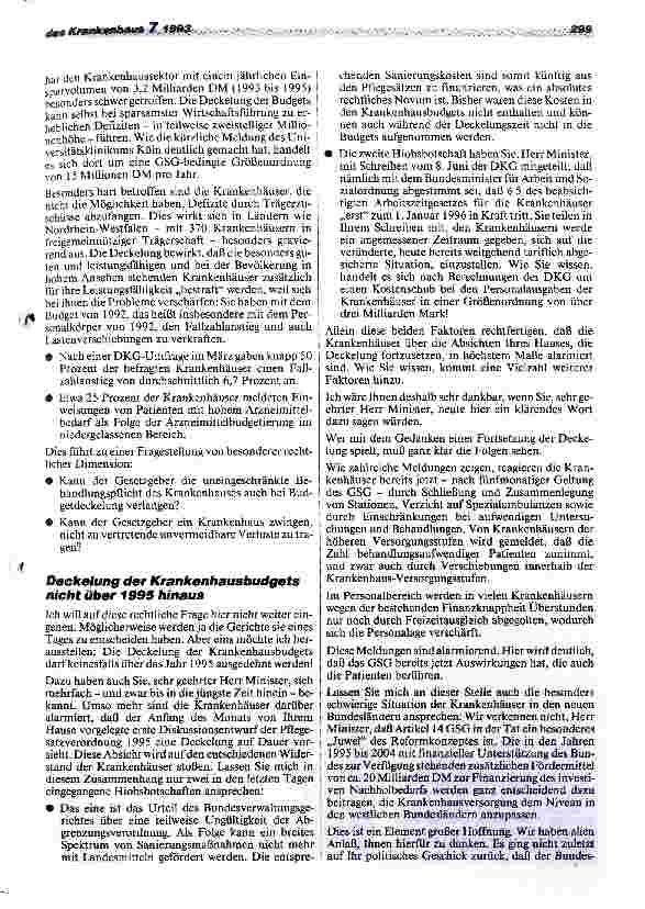 Vorschauseite 2: Viele Krankenhäuser stehen durch das GSG vor großen Problemen Rede des Kongreßpräsidenten zur Eröffnung Hospital Congress+Interhosp.