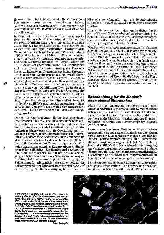 Vorschauseite 3: Viele Krankenhäuser stehen durch das GSG vor großen Problemen Rede des Kongreßpräsidenten zur Eröffnung Hospital Congress+Interhosp.