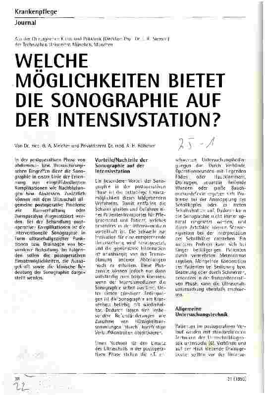 Vorschauseite 1: Welche Möglichkeiten bietet die Sonographie auf der Intensivstation