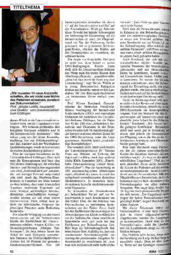 Vorschauseite 3: Wir brechen eine aggressive Qualitätsdiskussion vom Zaun Intensivmedizin unter DRG-Bedingungen