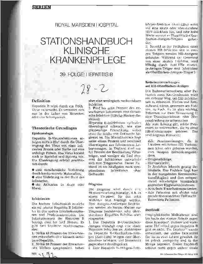 Vorschauseite 1: Stationshandbuch Klinische Krankenpflege 39.Folge: Hepatitis B