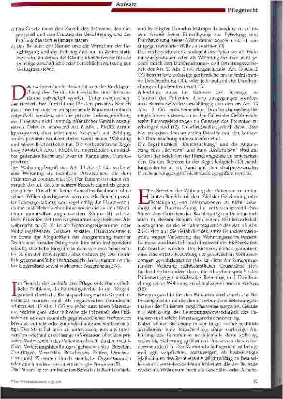 Vorschauseite 2: Die Wohnung des Patienten als Rechtsproblem in der ambulanten Pflege 1. Teil