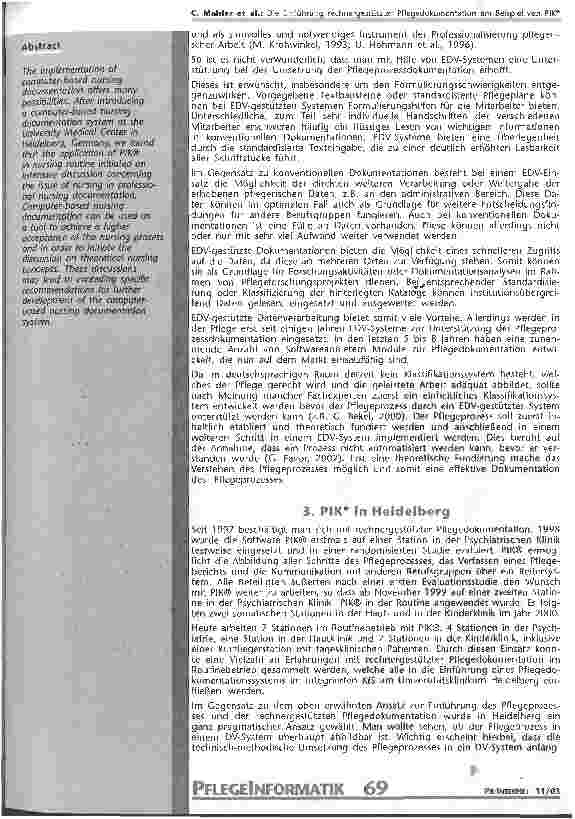 Vorschauseite 2: Die Einführung rechnergestützter Pflegedokumentation am Beispiel von PIK - Grenzen und Möglichkeiten Erfahrungen aus einem Pilotprojekt