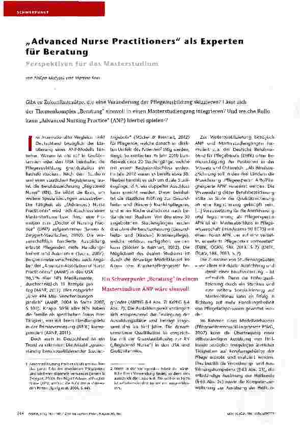 Vorschauseite 1: „Advanced Nurse Practitioners als Experten für Beratung