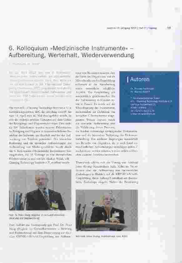 Vorschauseite 1: 6. Kolloquium »Medizinische Instrumente« Aufbereitung, Werterhalt, Wiederverwendung