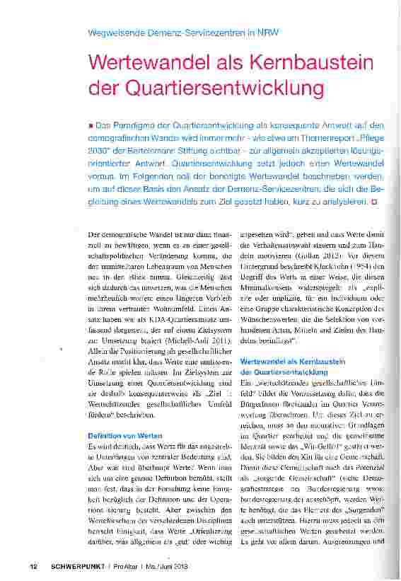 Vorschauseite 1: Wertewandel als Kernbaustein der Quartiersentwicklung