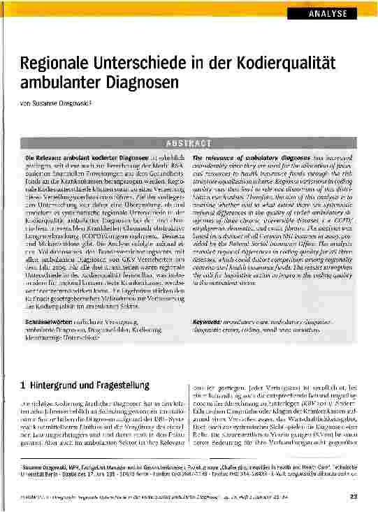 Vorschauseite 1: Regionale Unterschiede in der Kodierqualität ambulanter Diagnosen
