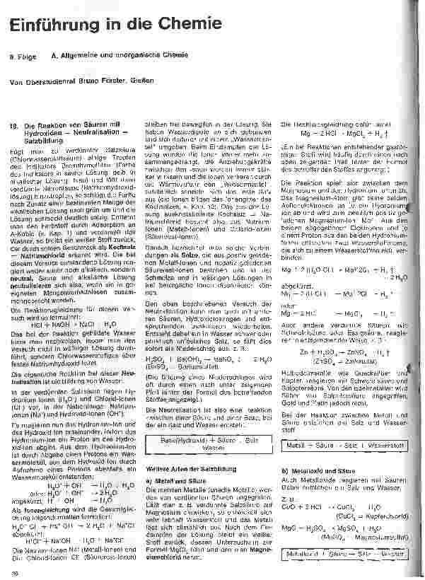 Vorschauseite 1: Einführung in die Chemie 6.Folge: A) Allgemeine und anorganische Chemie