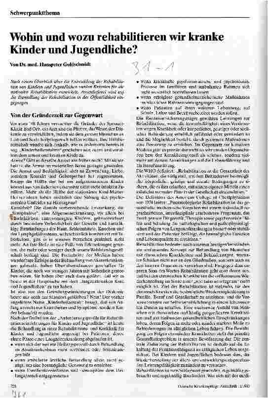 Vorschauseite 1: Wohin und wozu rehabilitieren wir kranke Kinder und Jugendliche?