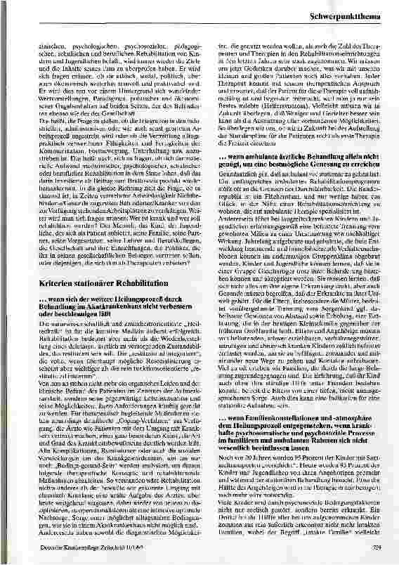 Vorschauseite 2: Wohin und wozu rehabilitieren wir kranke Kinder und Jugendliche?