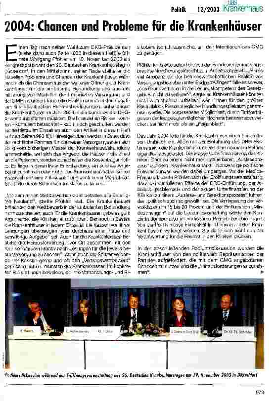Vorschauseite 1: 2004: Chancen und Probleme für die Krankenhäuser