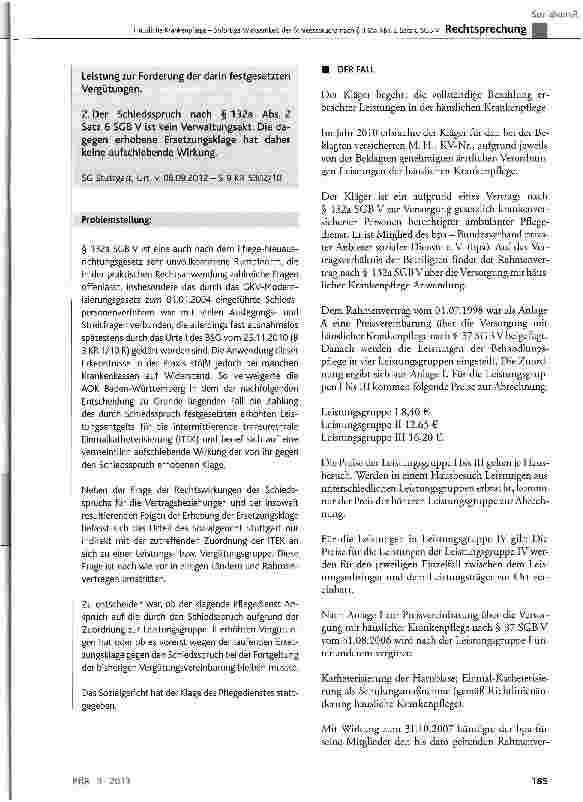 Vorschauseite 2: Häusliche Krankenpflege - Sofortige Wirksamkeit des Schiedsspruchs nach § 132a Abs. 2 Satz 6 SGB V