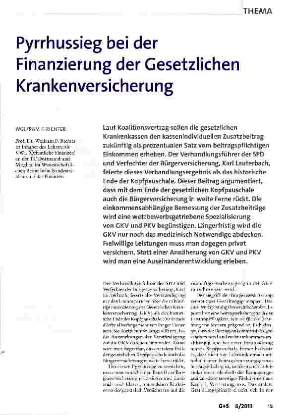 Vorschauseite 1: Pyrrhussieg bei der Finanzierung der Gesetzlichen Krankenversicherung