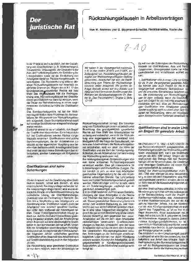 Vorschauseite 1: Rückzahlungsklauseln in Arbeitsverträgen